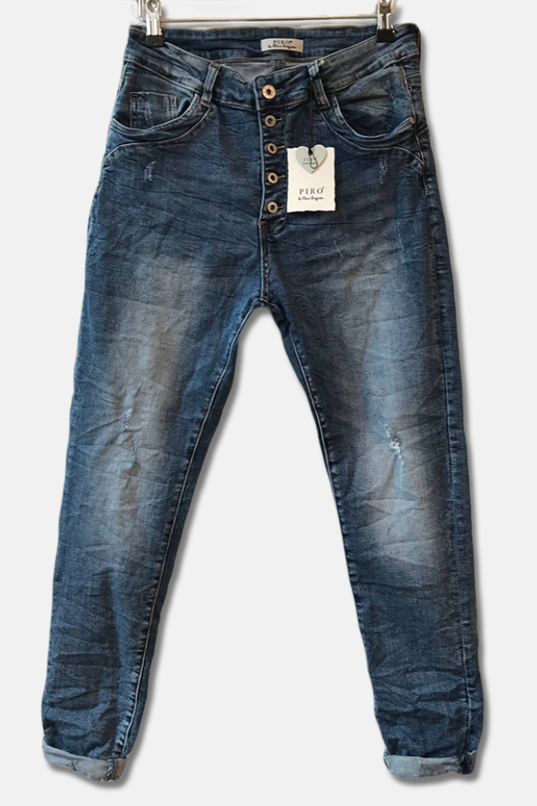 Blå jeans med knapper fra Piro. Model 536