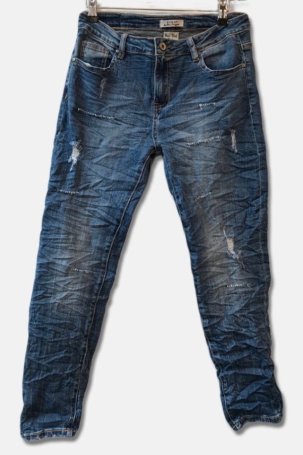Blå slim fit jeans med slid model 997 fra Piro