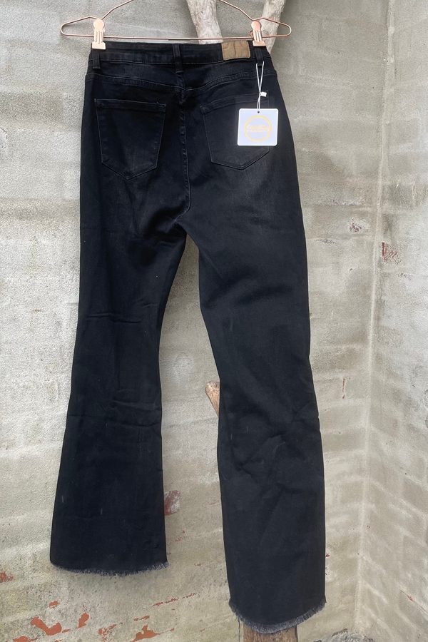 Cabana Living 6947 Ibi mørk grå jeans med svaj og frynser i bukseben