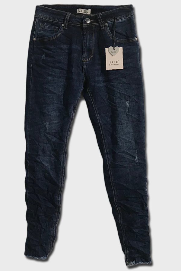 Piro mørk blå jeans med slid og rå buksekant PB3902