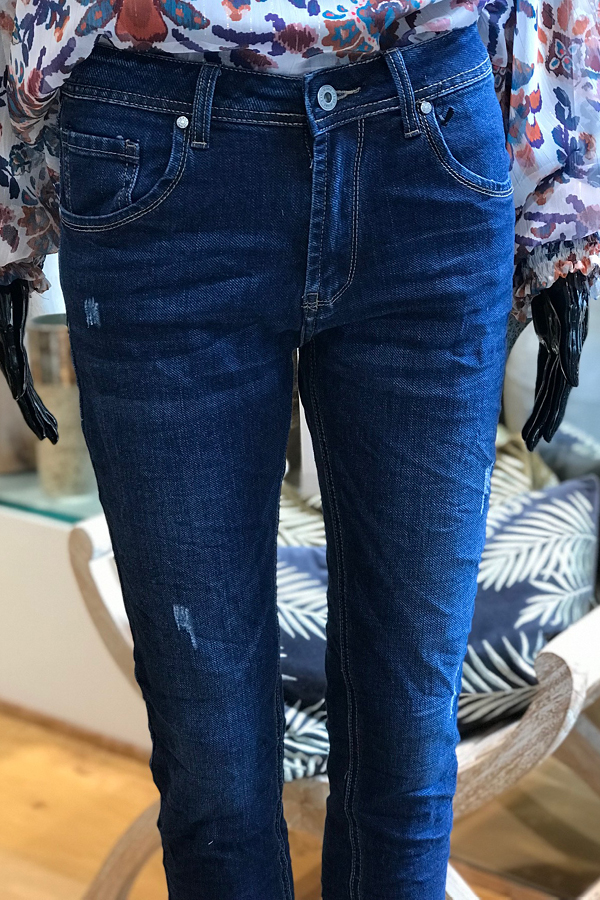Piro mørk blå jeans PO3902 med slid og rå kant i bukseben