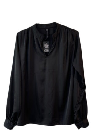 Design by Laerke sort satin bluse med lange ærmer
