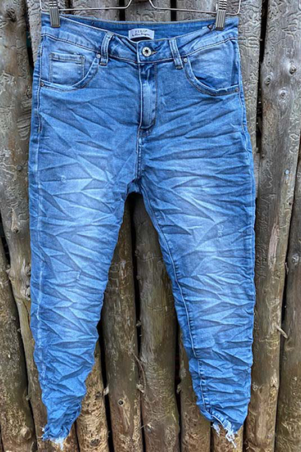 søskende øverst kryds PIRO lys blå jeans med rå buksekant PO3956 - NYHED