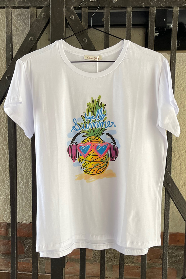 Cabana Living pineapple tee white. Hvid T-shirt med ananas. Rund hals og korte ærmer