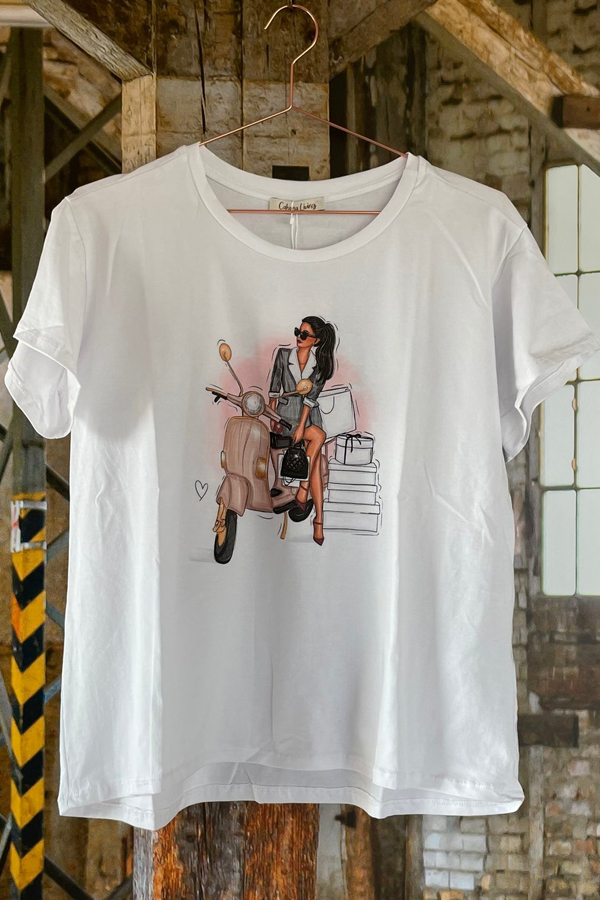 Cabana Living Scooter tee White. Hvid T-shirt med Scooter print