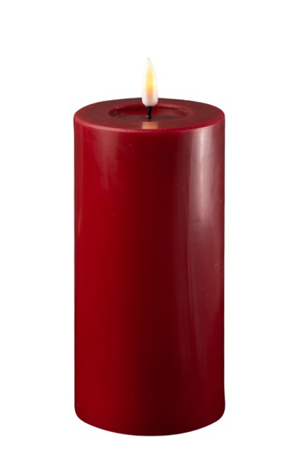 DeluxeHomeart bordeaux rød LED bloklys med real flame. Med timer funktion. H: 15 cm x Ø: 7,5 cm