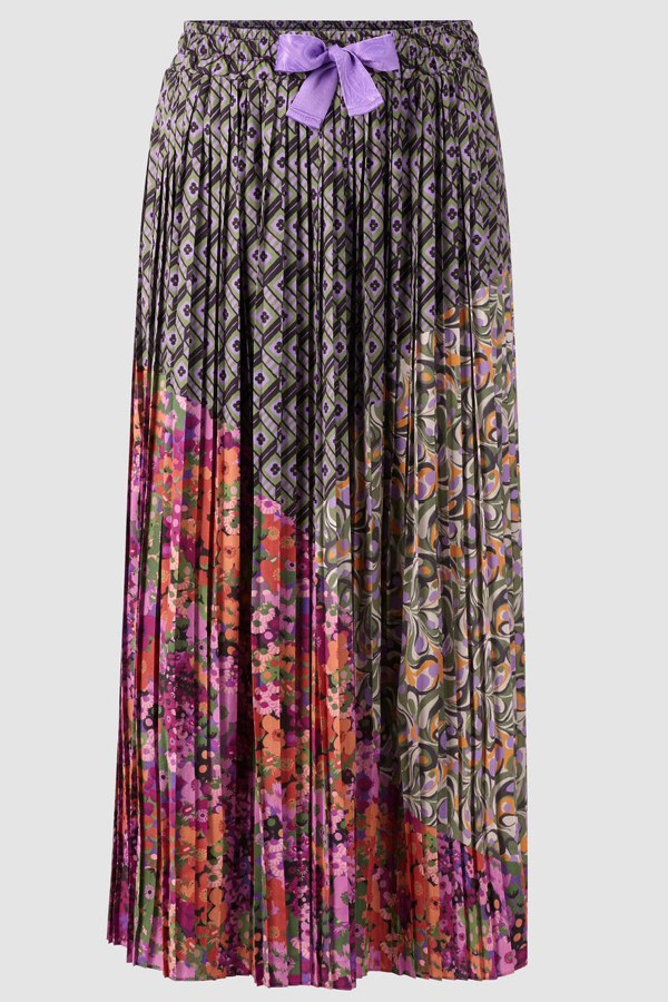 Rich&Royal plisse nederdel i blomme lilla nuancer