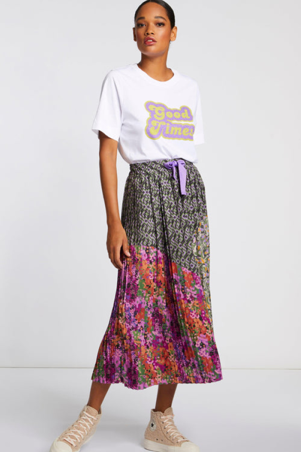 Rich&Royal plisse nederdel i blomme lilla nuancer