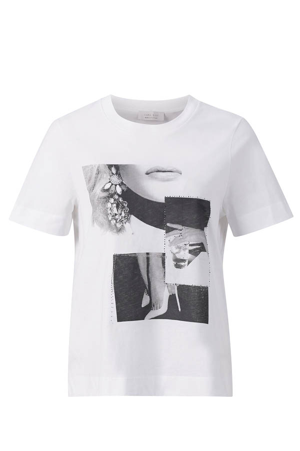 Rich & Royal hvid T-shirt med sort print og simili sten.