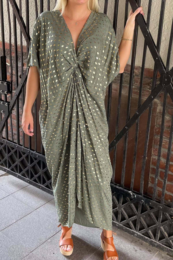 Design by Laerke Afrodite kjole i amy grøn med guld mønster
