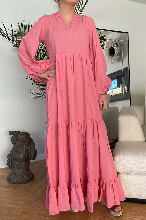 Devotion lang pink kjole med lange ærmer. 100% bomuld